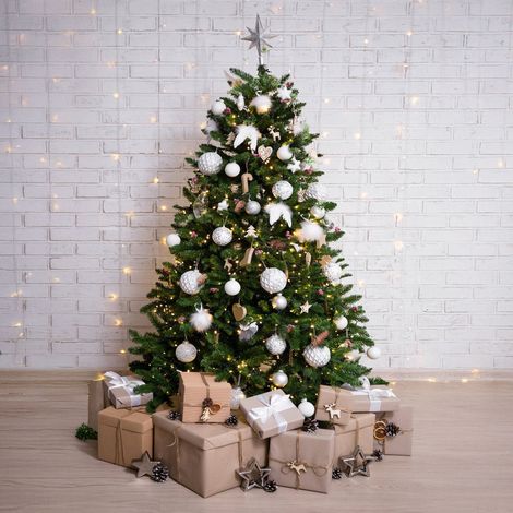 Dmora - Sapin de Noël Vienna, Sapin artificiel extra épais, véritable Sapin effet PVC avec pommes de pin incluses, 468 branches, hauteur 150 cm (1/5)