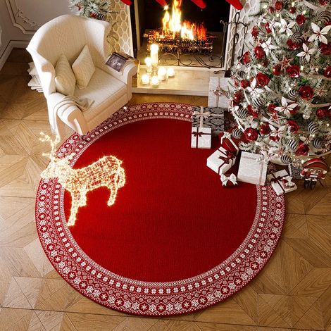 Tapis de sapin de Noël en fausse fourrure 60x60cm avec motif cloche, tapis de sapin en velours à motifs de flocons de neige de Noël (1/5)