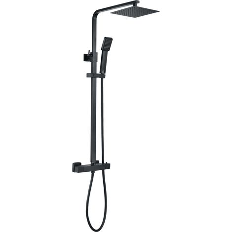 Signature Square Thermostatic Bar Mixer Shower with Shower Kit and Fixed Head - Matt Black (1/3)