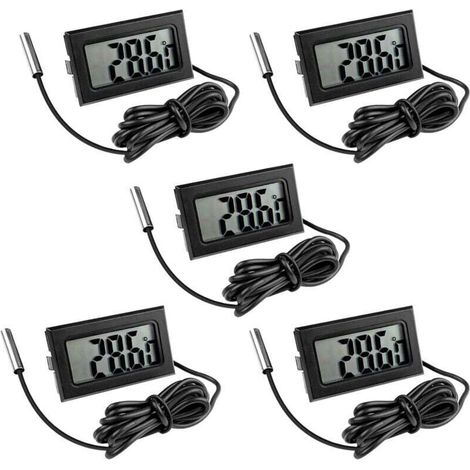 5 Pièces Thermomètre Frigo Digital, Sonde Temperature Numérique avec Écran LCD, Thermomètre Température avec Sonde de Température Capteur Testeur pour Réfrigérateur Congélateur Aquarium