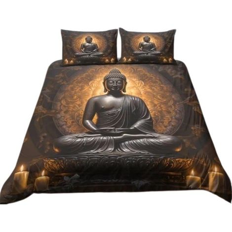 Parure de lit 3 pièces Bouddha, housse de couette 220x240cm avec 2 taies d'oreiller 65x65cm, microfibre (1/5)