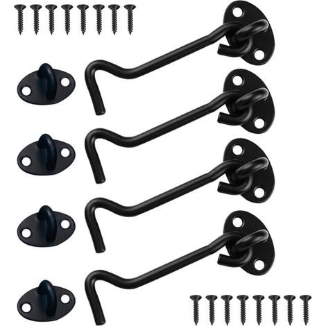(Noir)Verrou Porte Coulissante 4 Pièces, Crochet Cabin 4 inch, Acier Inoxydable Porte Loquet, Crochet Fermeture Porte pour Serrures Porte de Grange Salle de Bain Fenêtre Porte Coulissante (1/5)