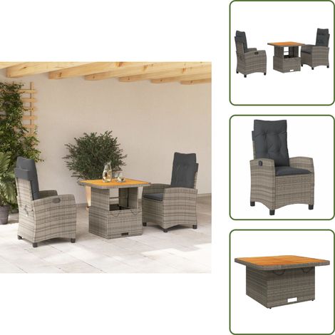 Cojines para sillas - vidaXL Set comedor de jardín 3 piezas con cojines ratán sintético gris - Muebles de exterior