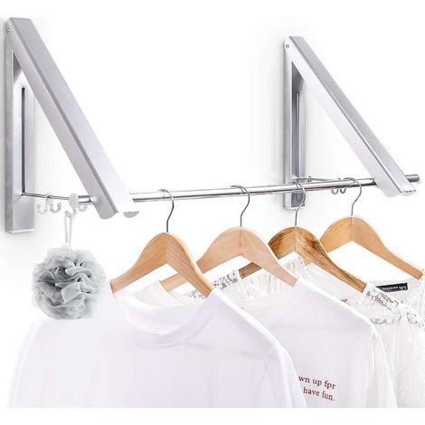 Séchoir Mural Pliable - Barre Rétractable 40/80 cm - En Aluminium Anodisé - Pour Intérieur et Extérieur - 1 Pièce