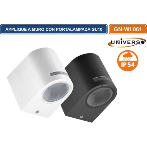 PORTALAMPADA APPLIQUE WALL LIGHT DA MURO PER 1 LAMPADINA GU10 IP54 DISPONIBILE BIANCO - NERO - Colore: Nero (1/5)