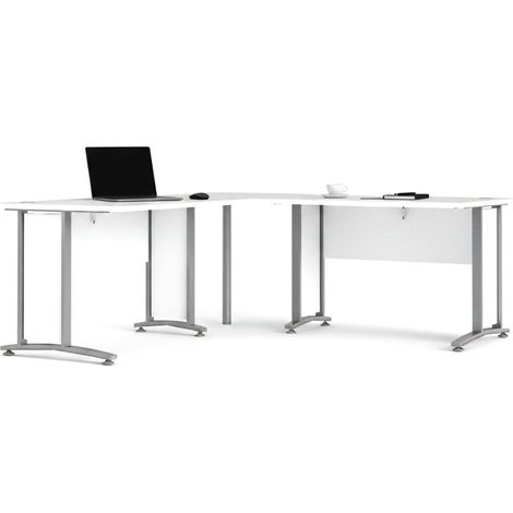 Dmora - Schreibtisch Heling, Mehrzweckschreibtisch, Bürotisch für PC, Eckschreibtisch, 200x200 h75 cm, Weiß und Grau