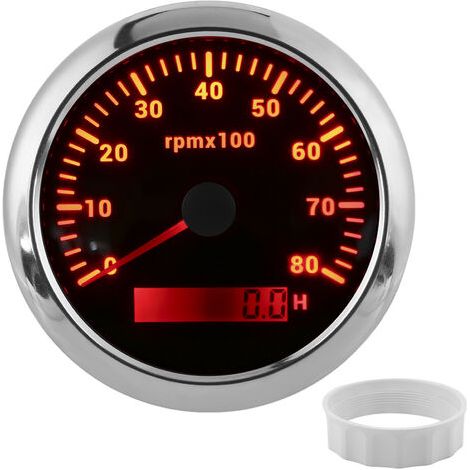 Tacómetro de 85 mm, 08000 RPM, retroiluminación de 7 colores, resistente al agua IP67, tipo aguja, para barcos, vehículos marinos y caravanas, 932 V, color negro. (1/5)