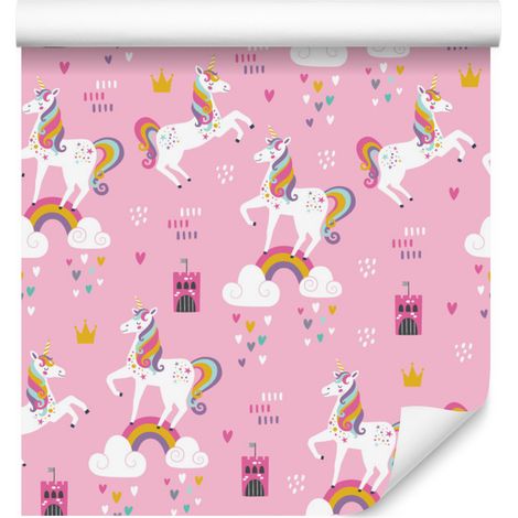 Papel pintado de unicornios y nubes para salón y dormitorio, 50x1000 cm. (1/5)