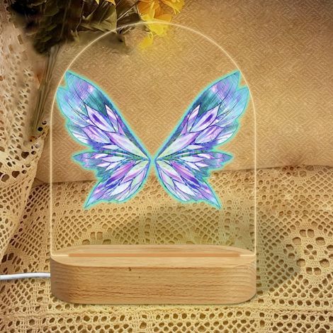 Veilleuse en forme d'arc avec papillon bleu-violet holographique Lampe LED 7 couleurs Décoration chambre enfant Cadeau fille garçon (1/5)
