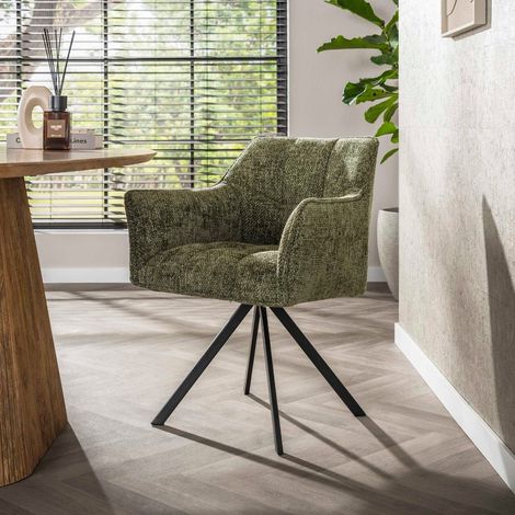 Chaise pivotante en tissu vert avec accoudoirs TOF (lot de 2) (1/5)