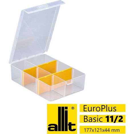 Allit Sortimentskasten EuroPlus Basic11/2-4, 2-6 Fächer,4 flexible Trennstege, 175 x 120 x 44 mm, transparent/gelb (1/5)