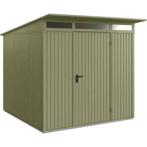 Hörmann Metall-Gerätehaus Berry Classic mit Pultdach Typ 2, 248 x 283 cm, schilfgrün, 7 m², 1-flüglige Tür (1/5)