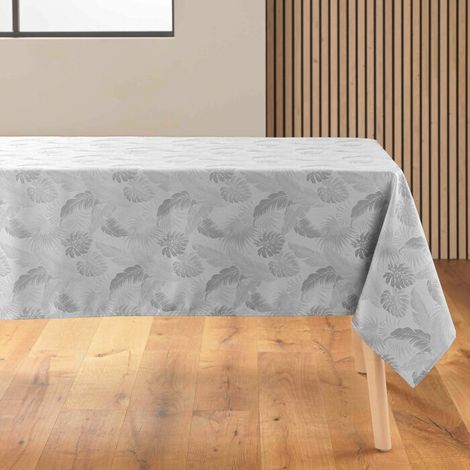 Nappe rectangle 140 x 250 cm jacquard enduit enola Gris (1/4)