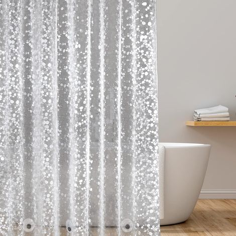 Rideau de douche anti-moisissure 200x200 avec 3 aimants plus forts en bas, transparent imperméable lavable en machine en EVA, motif pierres 3D avec 14 anneaux (1/5)