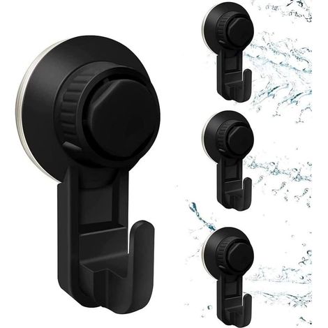 Suction cup wall hooks without drilling – Set of 4 black pieces, ultra-strong fixing for bathroom, kitchen and office (1/5)