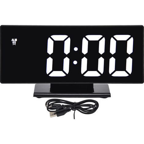 Digitaler LED-Wecker mit Spiegeldisplay, USB-Ladefunktion und automatischer Dimmfunktion für Schlafzimmer oder Büro – Schwarz (1/5)