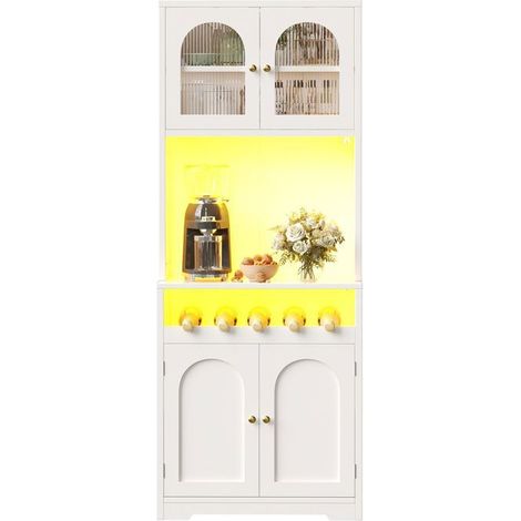 Buffet éclairage LED RGB portes en verre bombé porte-bouteilles dispositif anti-basculement étagères réglables coloris blanc (1/5)