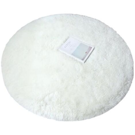 Tapis Rond Chambre Tapis Salon Anti Slip Doux Moelleux Tapis Shaggy Tapis de Sol Grand pour Couloir (Blanc, 80cm) (1/4)