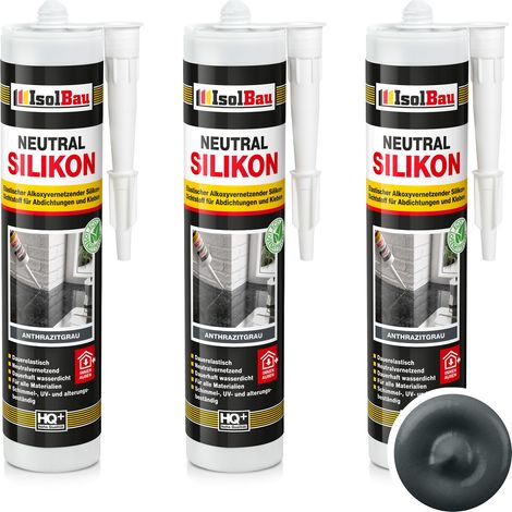 IsolBau Silicone Neutro Antracite Neutralsilikon 3 x 300ml (1/5)