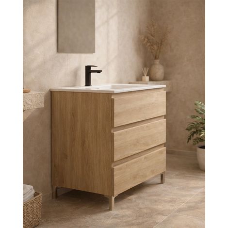 Exagonshop Mobile bagno 80x46 quercia a pavimento con lavabo in (1/4)