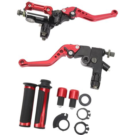 Set aus 2 Motorradbremshebeln, 22 mm, mit Lenker-Hauptbremszylinder, für Roller, Sportmotorräder, Straßenmotorräder und Quads (rot). (1/5)