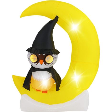 155cm led aufblasbarer eulen auf dem mond stehend schreckliche halloween dekoration