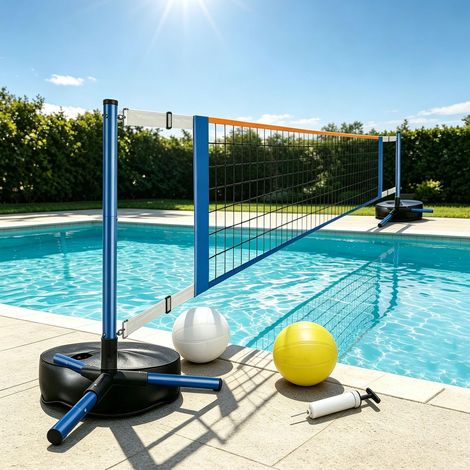 Set Filet Volley-Ball Piscine Réglable 15-25 Pieds,avec 2 Ballons De Volley,Socle Lourd Et Pompe à Air,Pied pour Piscine, Jeu Fête Piscine, Sport Aquatique Famille Intérieur Extérieur. (1/5)