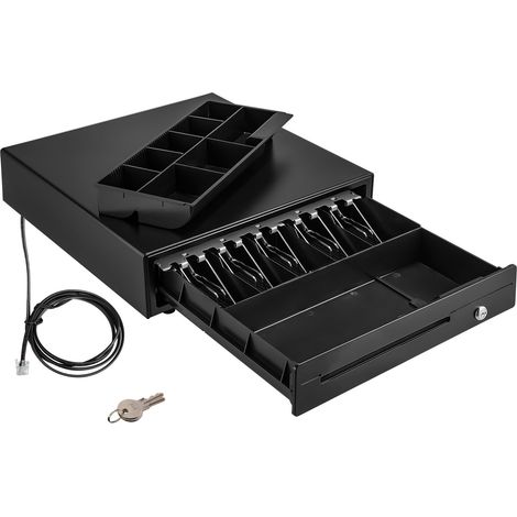 Kassenschublade 40,6 cm 12V, 5 Geldscheinfächer und 8 Münzfächer, herausnehmbare Münzablage, 2 Schlüssel im Lieferumfang enthalten, RJ11/RJ12-Kabel für Supermarkt, Bar, Café, Restaurant (118 Zeichen) (1/5)