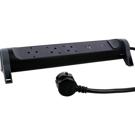 Multiprise rotative, 3 Prises, multiprise, Port USB-A et USB-C, Protection Contre Les surtensions intégrée avec indicateur d'état, câble de 1,5 m, Noir/Gris foncé, 694512 (1/5)