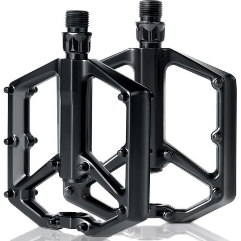 Pédales VTT en aluminium haut de gamme - Roulements scellés, 9/16" plates, points antidérapants amovibles, Pour débutants et vélo de ville