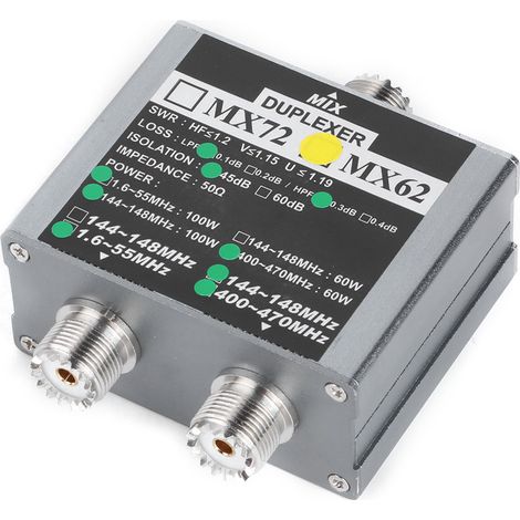 Duplexeur MX62 VHF/UHF 144-148MHz 400-470MHz, combineur d'antenne intérieur bifréquence, séparateur de signaux bidirectionnel, filtre RF double bande, 2 ports, pour radio amateur. (1/5)