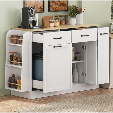 MEUBLIV Aparador de cocina MDF blanco 133,5 x 40 x 86 cm con compartimento para cubo (1/5)