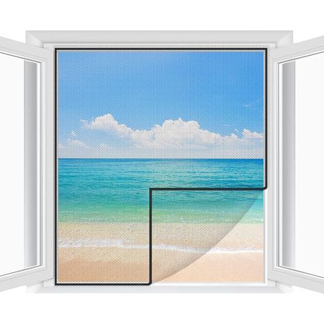 Fenster-Moskitonetz – Zuschneidbar – Für Fenster bis 180 cm x 150 cm – Set mit 2 verstellbaren, feinmaschigen Moskitonetzen, kein Bohren erforderlich, mit Klebeband – Weiß (1/5)
