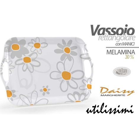 1 Pezzo Vassoio da Cucina Portata in Melamina con Manici Decoro Fiori 35 x 25 cm
