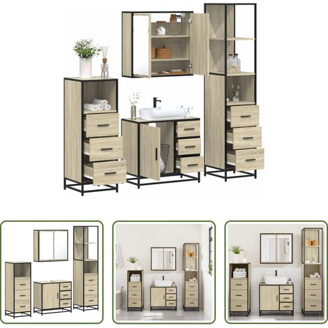 vidaXL Meuble vasque - Ensemble de meubles de salle de bain 4 pcs chêne sonoma (1/5)
