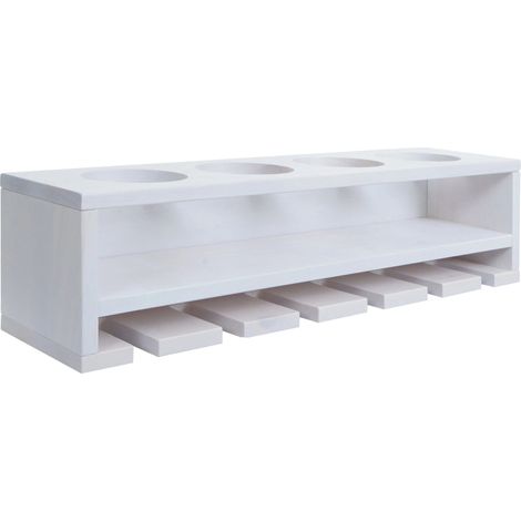 Etagère murale design moderne pour 4 bouteilles et 6 verres 12 x 48 x 12 cm en bois blanc 040009091