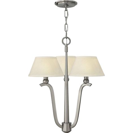 3-armige Pendelleuchte mit Schirm 3x E14 Nickel gebürstet Lampada a sospensione a 3 bracci con paralume 3x E14 nichel spazzolato (1/3)