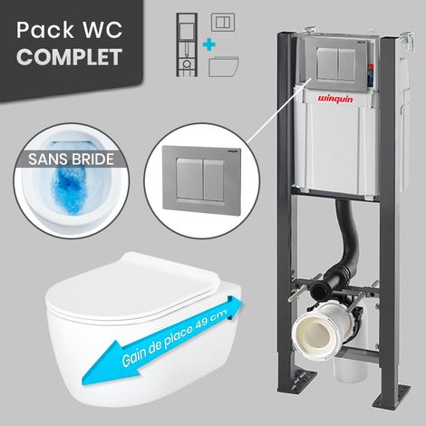 Pack WC Bâti universel Wirquin Pro + Cuvette COMPACT sans bride 49 cm + Plaque chrome mat (1/5)