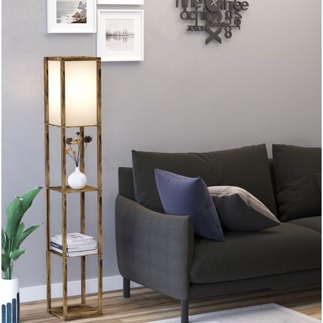 Lampe sur pied avec étagères, 26 x 26 x 160 cm, bois, marron OKMYHOME (1/5)