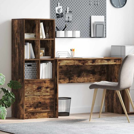 Escritorio con almacenamiento con cajón 2 pcs Roble ahumado (1/5)