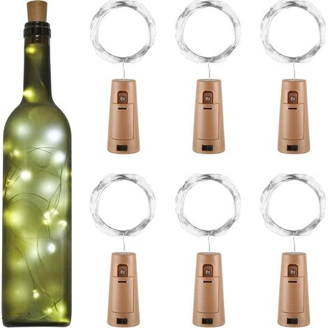 Guirlande LED Boîteille 2m 20LEDs Boîteille Lumineuse,LED Bouchon Bottle Light étanche Fil D'argent Flexible Décoration pour Partie,Mariage (Blanc Froid) (1/5)
