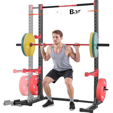 Jaula de potencia VEVOR, soporte para sentadillas, banco multifuncional, 28 niveles, entrenamiento de fuerza, barra de dominadas tipo B, ancho ajustable. (1/2)