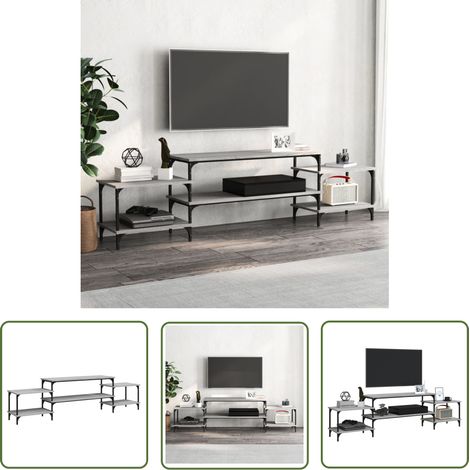The Living Store Meuble TV sonoma gris 197x35x52 cm Bois d'ingénierie - Meuble Tv - Meuble Téléviseur - Support Tv - Unité Tv - Meuble Salle Séjour (1/5)