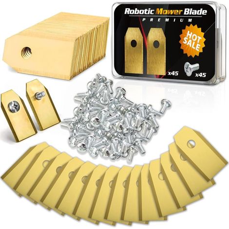 Kit de 45 lames de tondeuse robotisées en acier inoxydable durable, avec 45 vis, haute précision et facile à remplacer. (1/5)