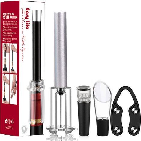 Set mit 4 pneumatischen Flaschenöffnern aus silbernem Aluminium (1/5)