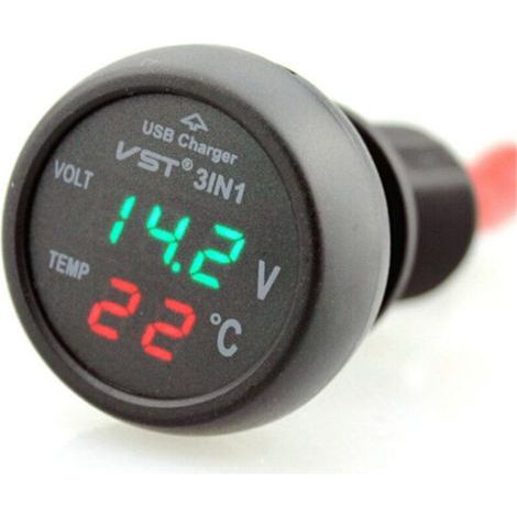Prise allume-cigare de voiture avec port USB 12V étanche Voltmètre Thermomètre pour véhicules 12 V/24 V (1/5)