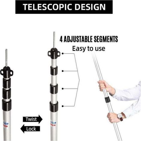 Mât Télescopique - Aluminium - 4 Sections - Hauteur Réglable 0,9 à 2,8 m - Pour Bâches Tentes Auvents Extérieur - 1 Pièce