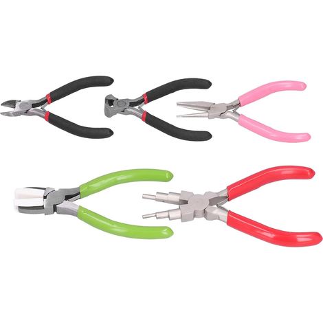 5-Piece Jewelry Pliers Set, High Carbon Steel Manual Crimping Tool Kit with Rubber Handles and Double-Blade Spring for Bead Making (1/5)