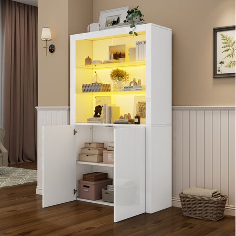MEUBLIV Vitrine 100x35x170 cm blanche – LED 16 couleurs et verre trempé (1/5)