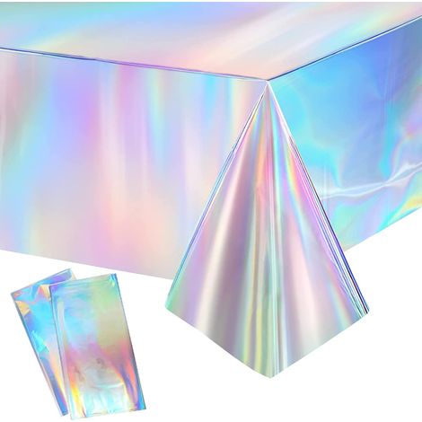 Lot de 2 Nappes en Plastique Irisé, Nappes Rectangulaires, Nappe de Fête Brillantes, Imperméables Protection Décoration de Table, pour Mariage, Noël, fête d'anniversaire 137 X 274cm (1/5)